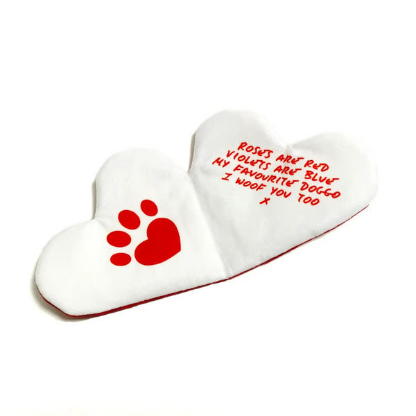 Coco & Pud I Woof You Valentine's Day Heart Card dog toy open with message - Catwalk DOG