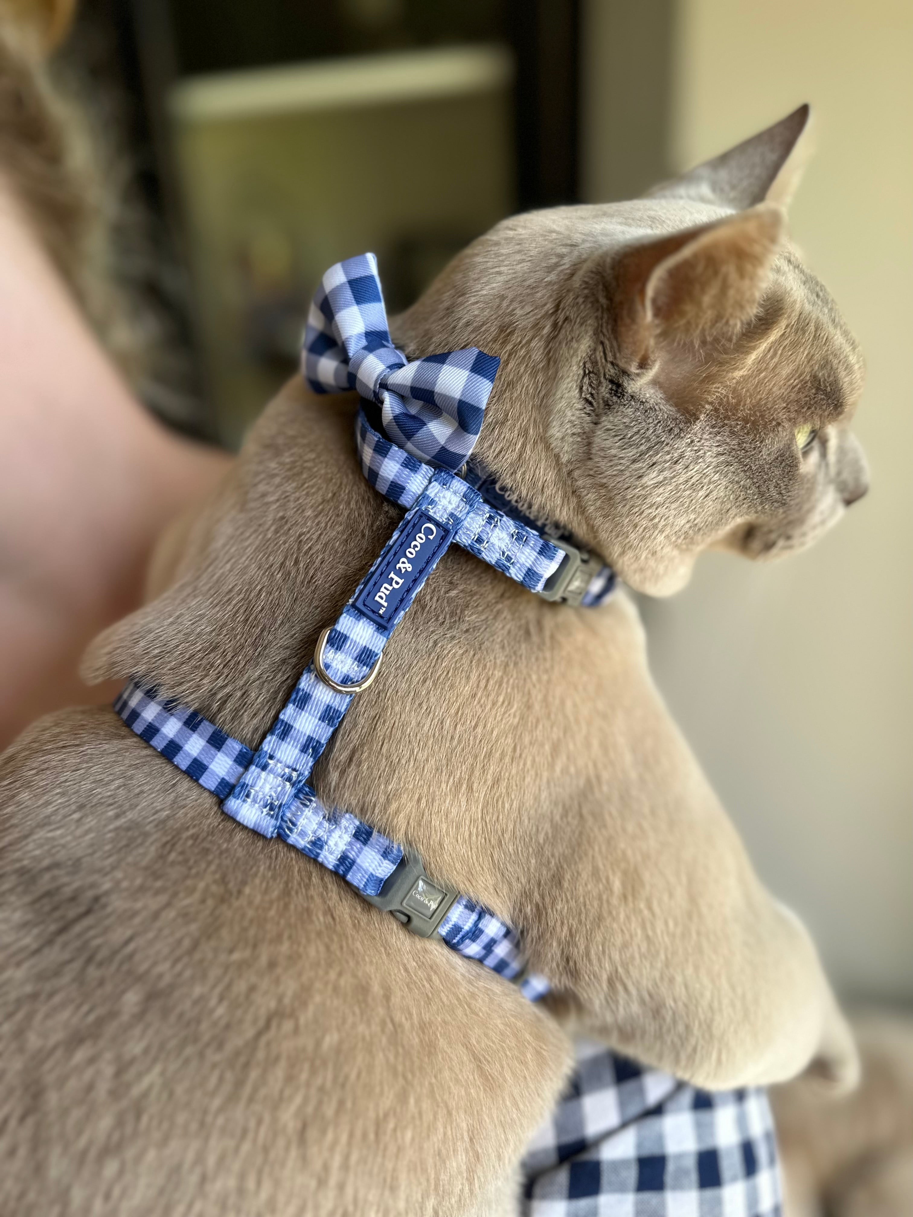 Gingham French Navy Cat Harness by Coco & Pud