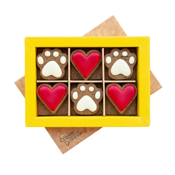 Coco & Pud Golden Barkery Paw & Heart Pup Biscuit Dog Treats - 12 Dog Biscuits Box Red