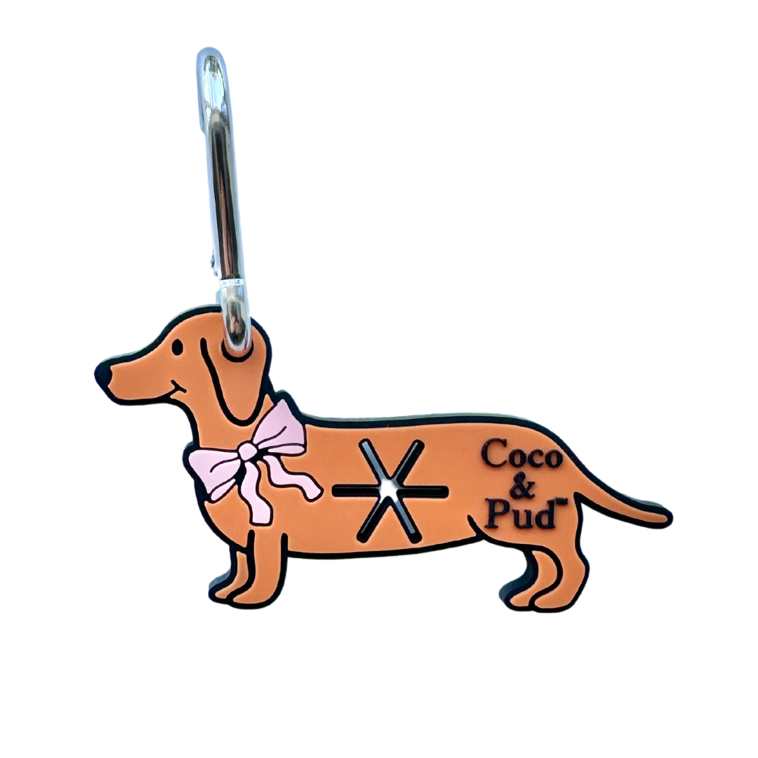 Coco & Pud Poop Bag Carrier - Dachshund with Pink Bow