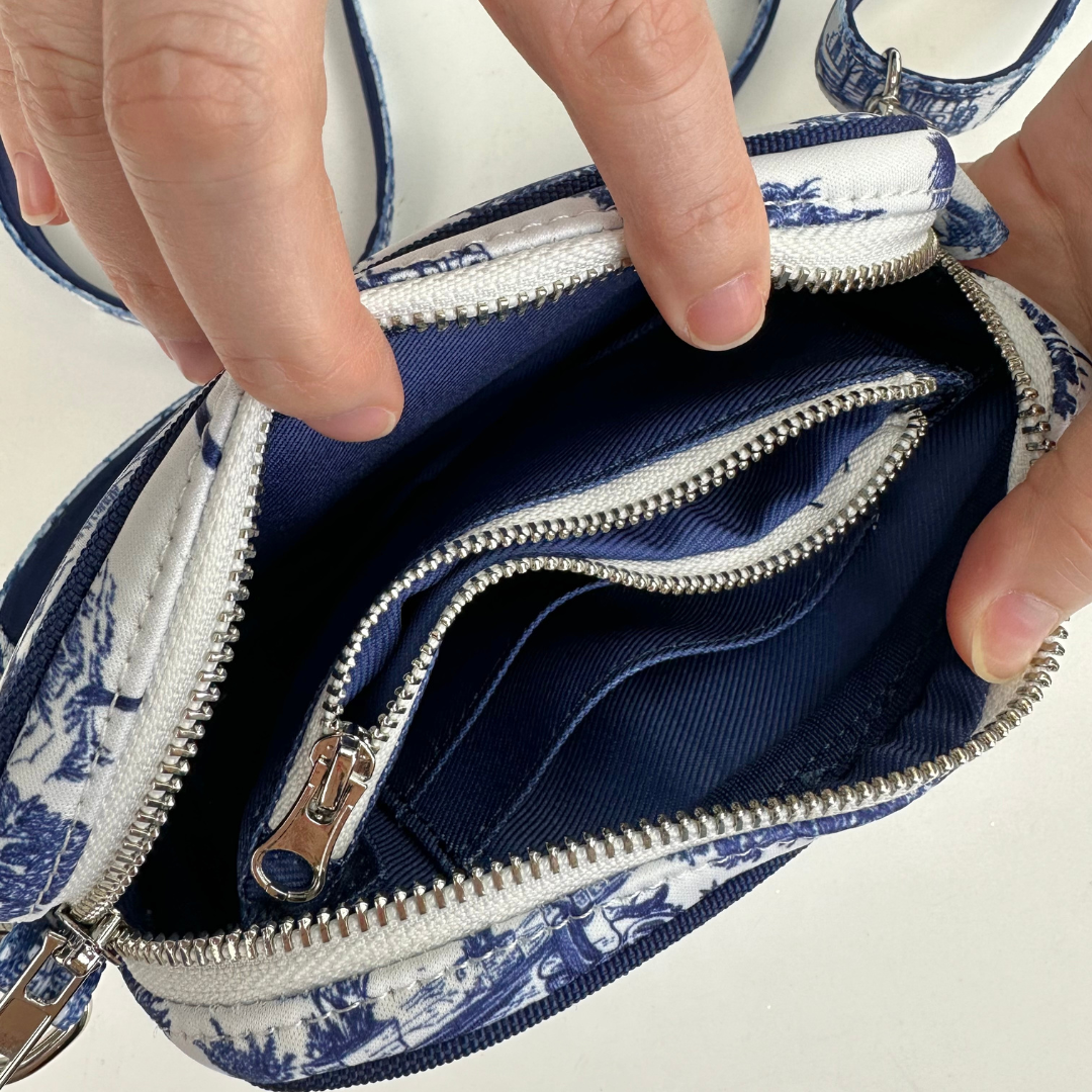 Coco and Pud Toile de Chien Navy'Dog Walking' Crossbody/Waist Bag