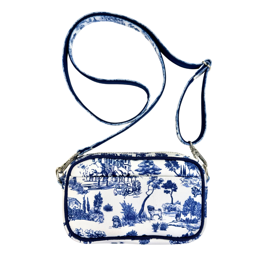 Coco and Pud Toile de Chien Navy'Dog Walking' Crossbody/Waist Bag