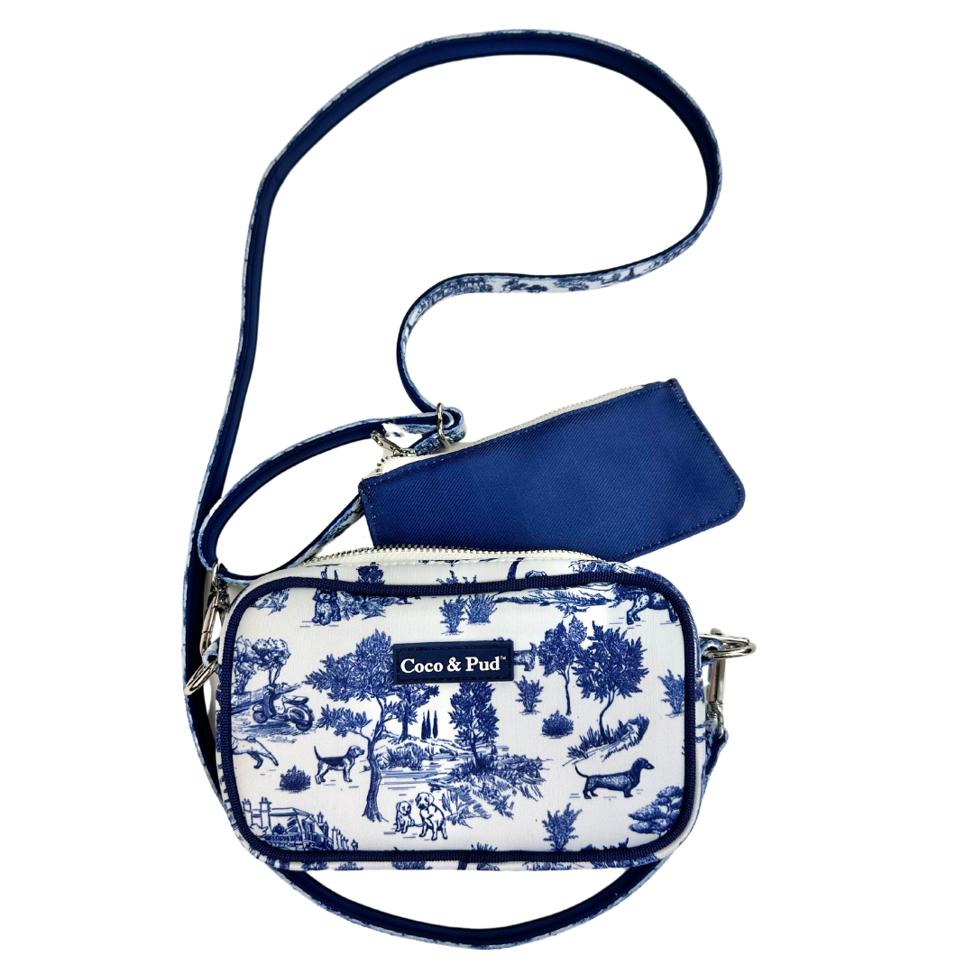 Coco and Pud Toile de Chien Navy'Dog Walking' Crossbody/Waist Bag