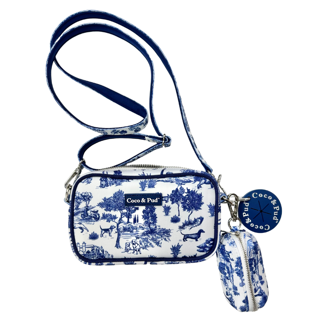 Coco and Pud Toile de Chien Navy'Dog Walking' Crossbody/Waist Bag