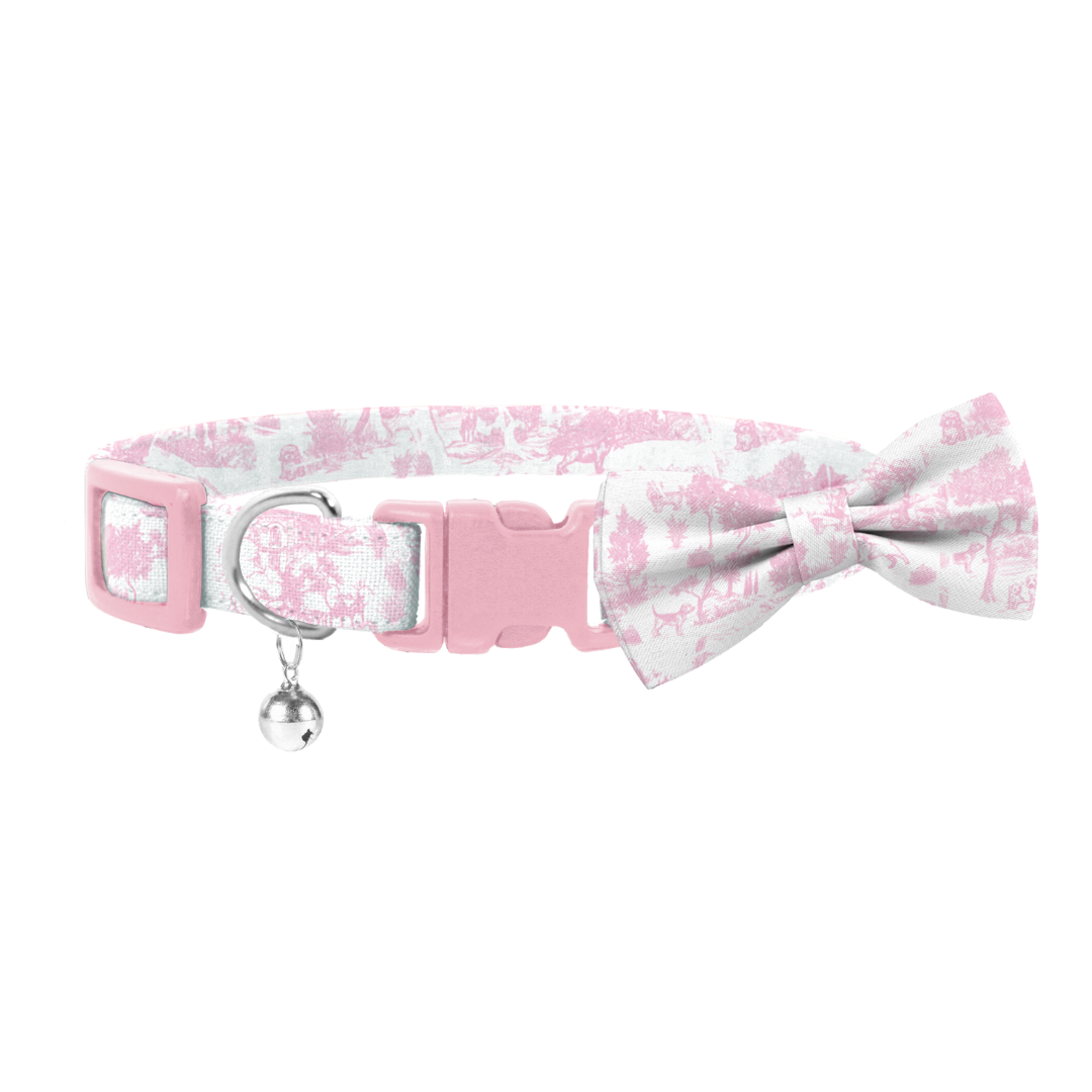 Coco & Pud Toile de Chien Rose Cat Safety Collar & Bell & Bowtie