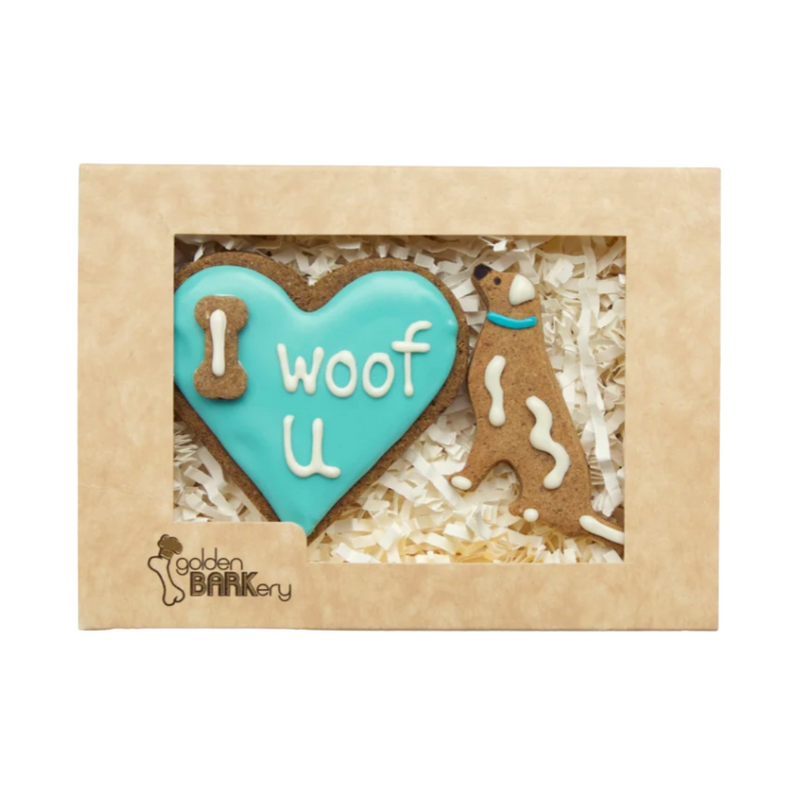 Coco & Pud Valentine's Day Dog Treats - I woof U Homemade Dog Biscuits Blue