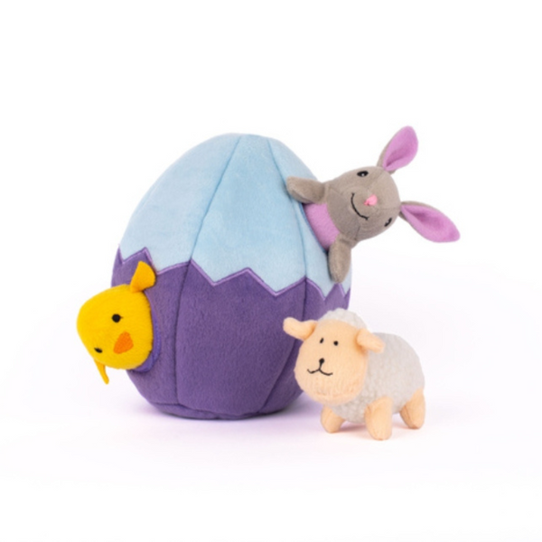 Coco & Pud Zippy Paws Interactive Burrow Plush Dog Toy - Easter Egg and Friends