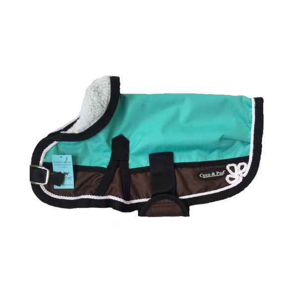 Waterproof Dog Coat 3022- Teal & Chocolate with piping - Coco & Pud