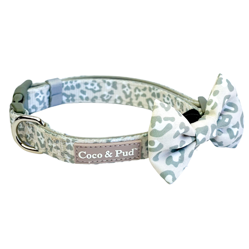 Coco & Pud Amur Leopard Dog Collar & Bow tie