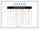 Coco & Pud - Coco Cable Wool Dog Sweater Size chart - Barn Red