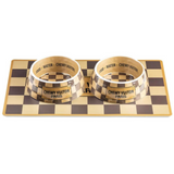 Coco & Pud Checker Chewy Vuiton Dog Bowls on matching feed Mat  - Haute Diggity Dog