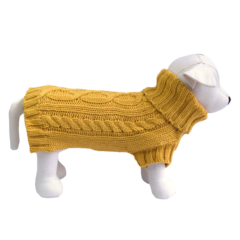 Coco & Pud Cable Knit Dog Sweater - Mustard