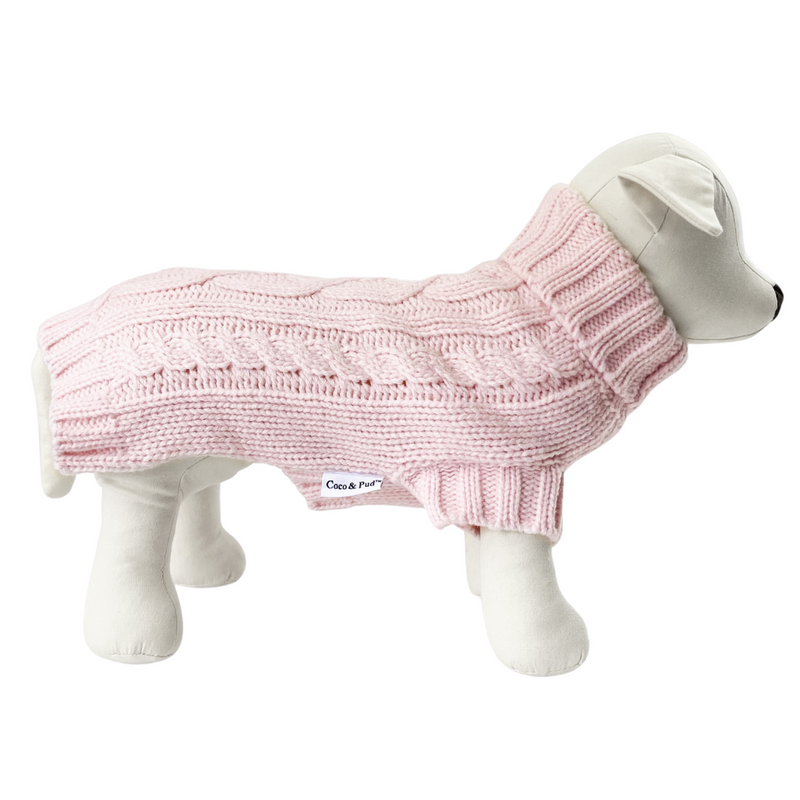 Coco & Pud Cable Dog Sweater - Blush Pink