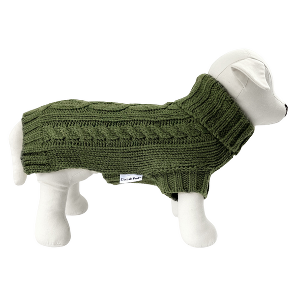 Coco & Pud Cable Dog Sweater - Olive