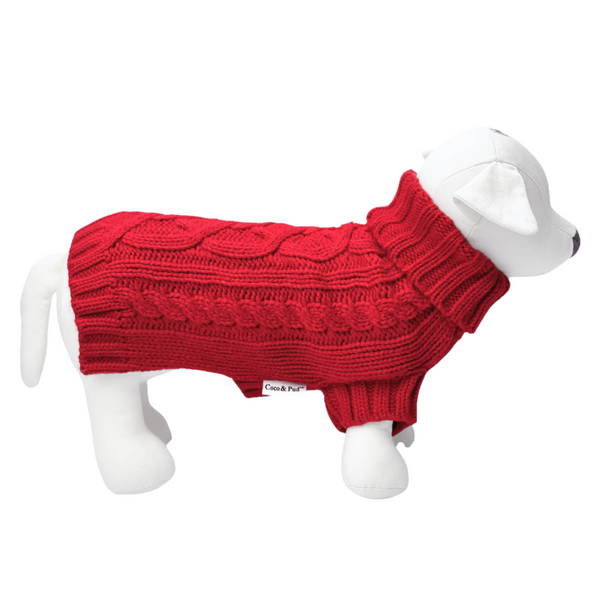 Coco & Pud Coco Cable Dog Sweater - Barn Red