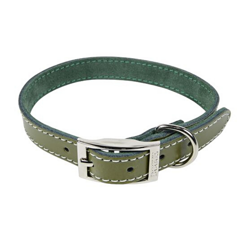 DOGUE Classic Stitch Leather Dog Collar Forest Green