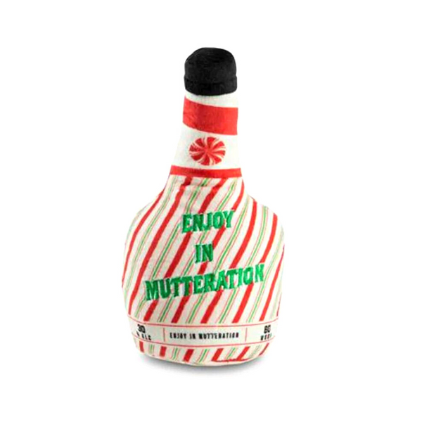 Coco & Pud Puppermint Schnapps Bottle dog toy back detail of toy - Haute Diggity Dog