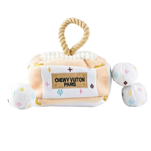 Coco & Pud White Chewy Vuiton Interactive Dog Toy - Haute Diggity Dog