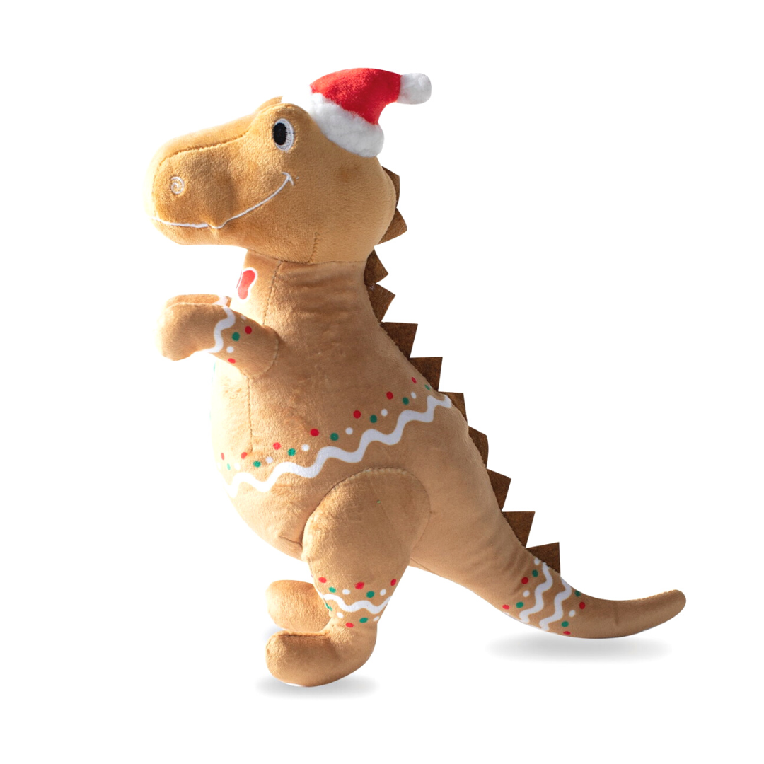 Coco & Pud Cookie-Saurus T-Rex dinosaur christmas dog toy side view - Fringe Studio