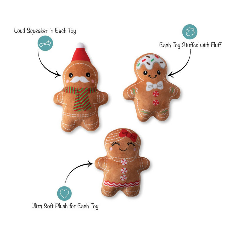 Coco & Pud Gingerbread Everything Set of 3 Mini Gingerbread details of Dog Toys - Fringe Studio