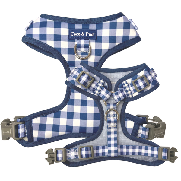 Coco & Pud Gingham French Navy Adjustable Dog Harness