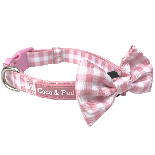 Coco & Pud Gingham Rose Dog Collar & Bow tie