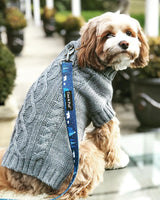 Maisie in Coco & Pud Coco Cable Pet Sweater Storm Grey