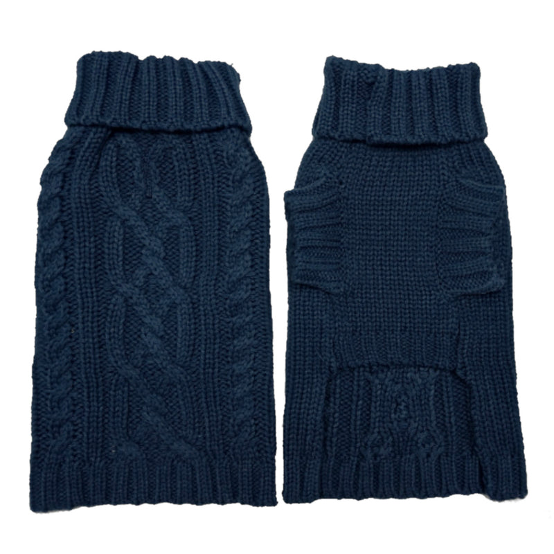 Coco & Pud Cable Dog Sweater Navy Front & reverse