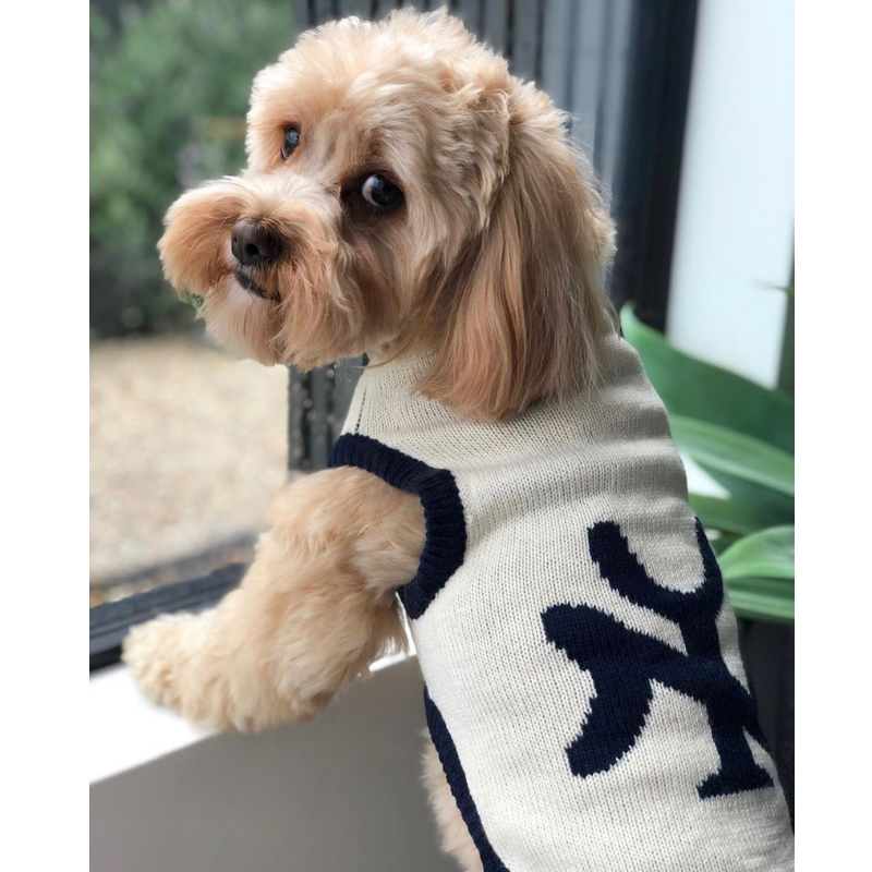 Coco & Pud New York Dog Sweater - Cream/ Navy