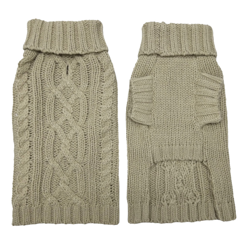 Coco & Pud Cable Dog Sweater  Oatmeal Front & back