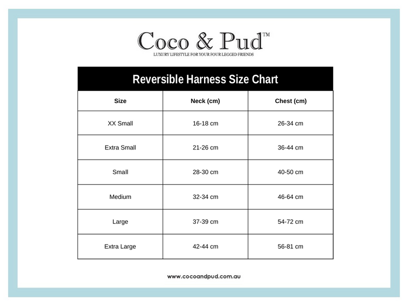 Coco & Pud Reversible Harness Size Chart