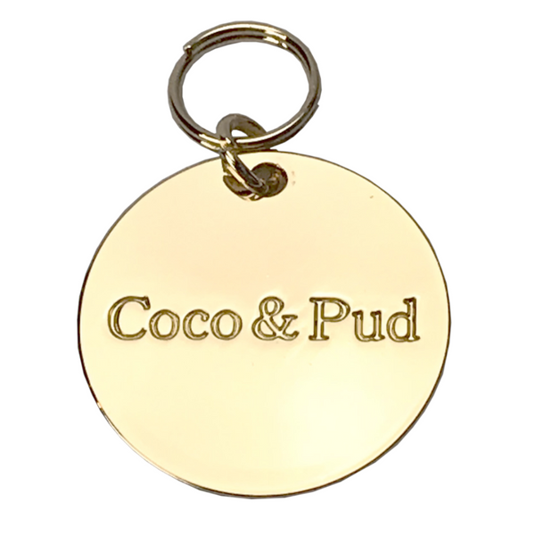 Coco & Pud Round Dog ID Tag Gold