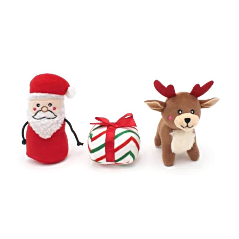 Zippy Paws Santa's Sleigh - Santa, present and Reindeer dog toys
