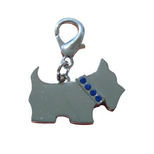 Scotty Dog Collar Charm - Silver/ Blue Crystals - Coco & Pud