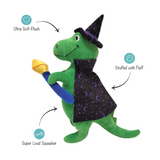 Coco & Pud Spell-a-Saurus Dino Witch Halloween Dog Toy details - Fringe Studios
