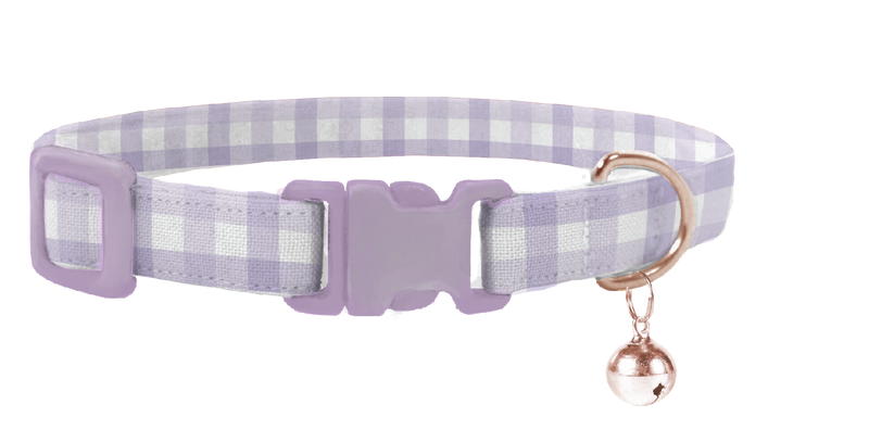 Gingham Lilac Cat Safety Collar & Bell