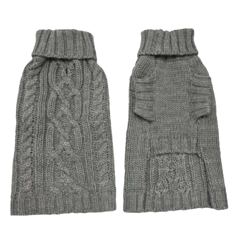 Coco & Pud Cable Dog Sweater Storm front & Back