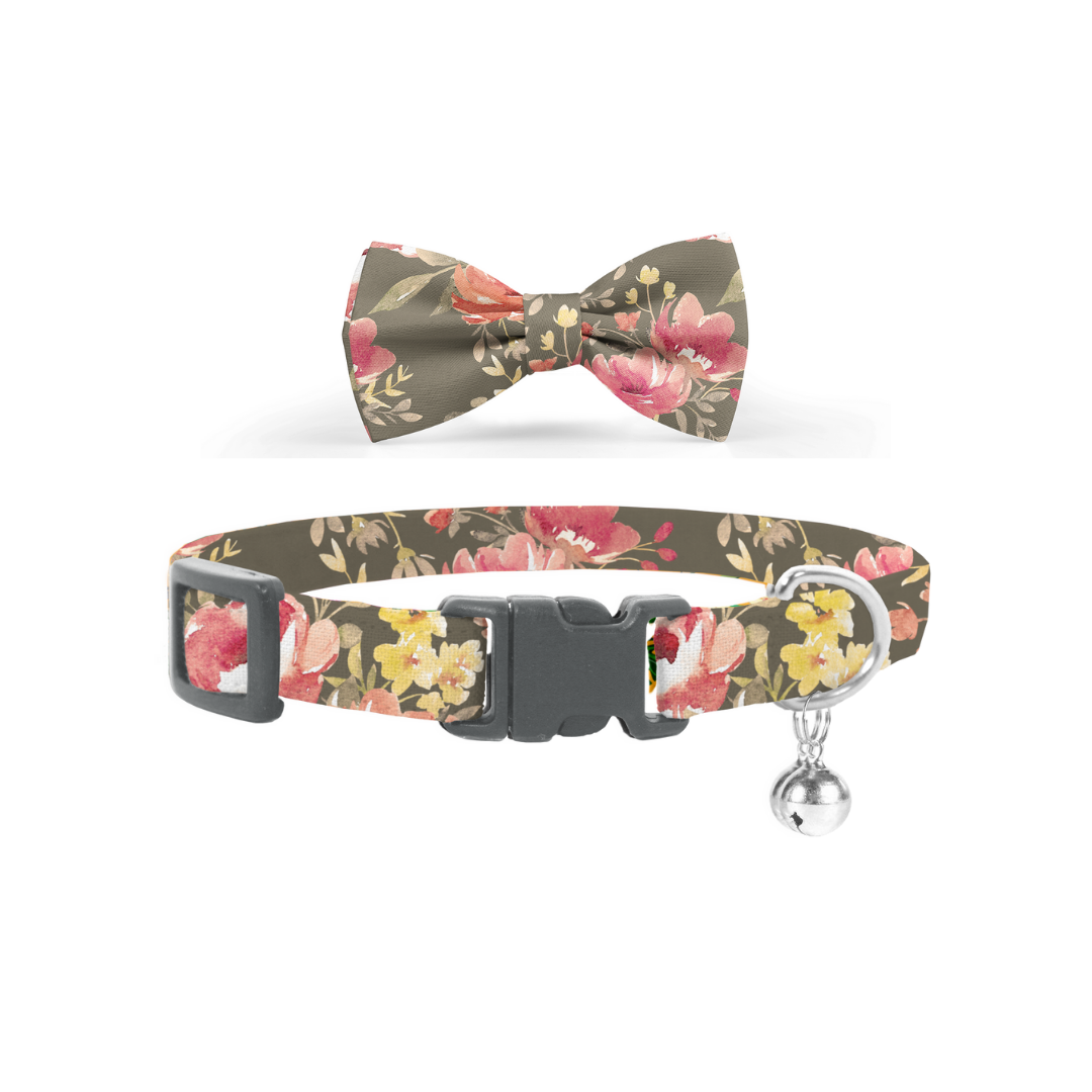 Coco & Pud Vintage Garden Cat Collar & Bow tie