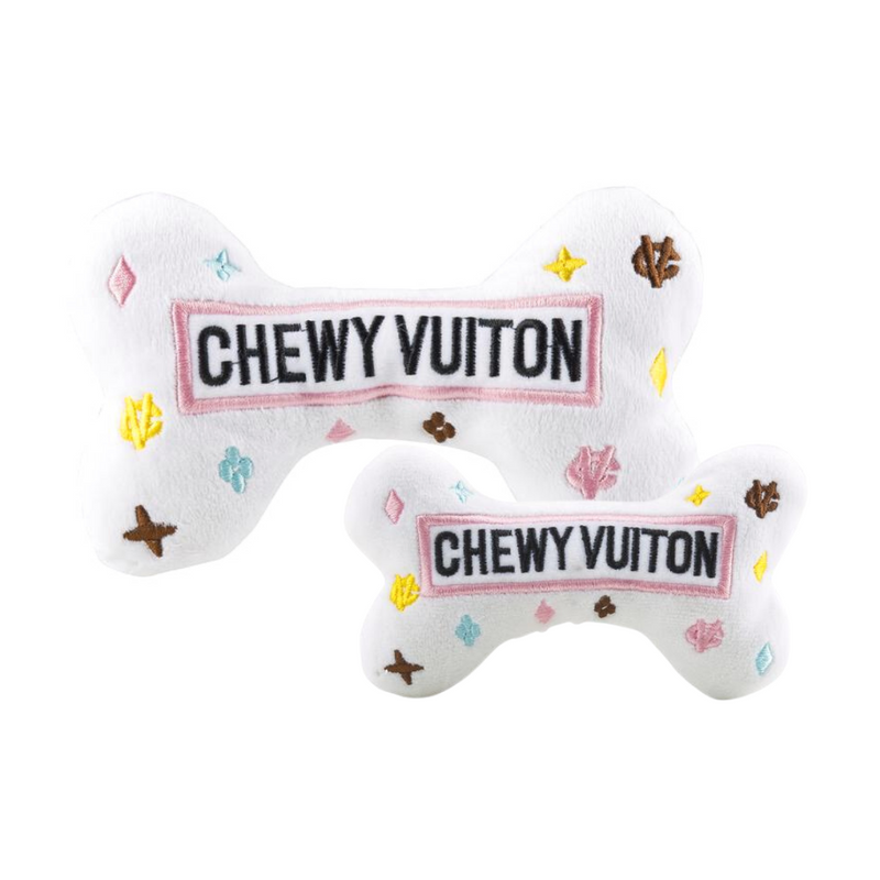 Coco & Pud White Chewy Vuiton Bone Dog Toy - Haute Diggity Dog