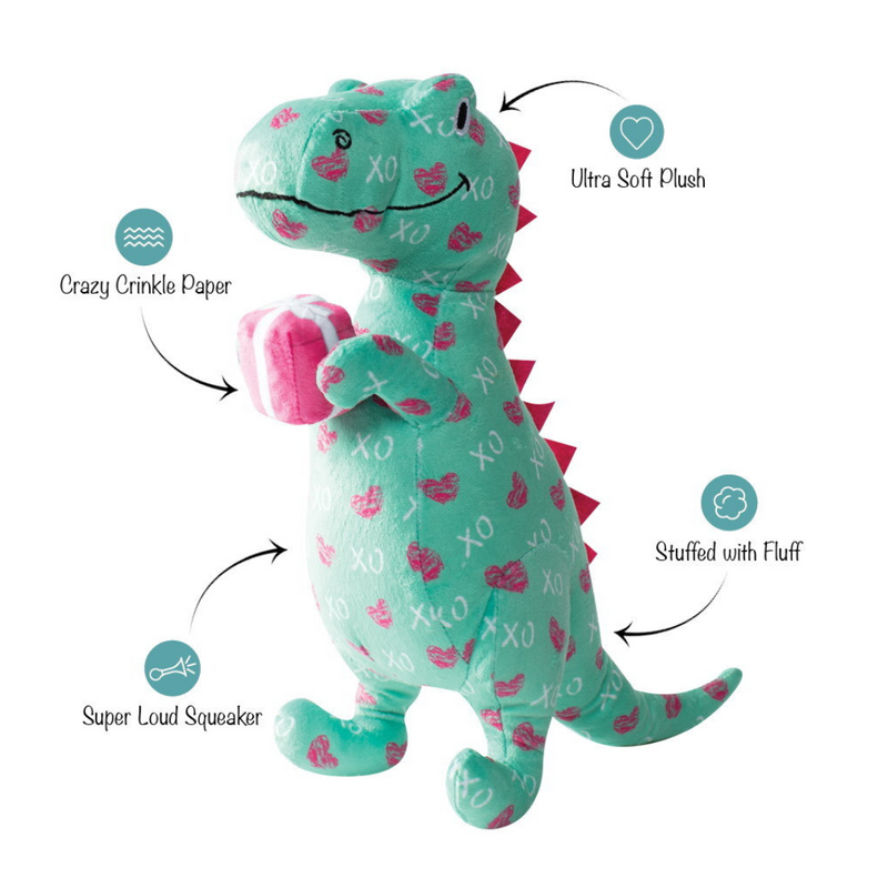 Coco & Pud XO Rex plush Valentine's dog toy details- Fringe Studio