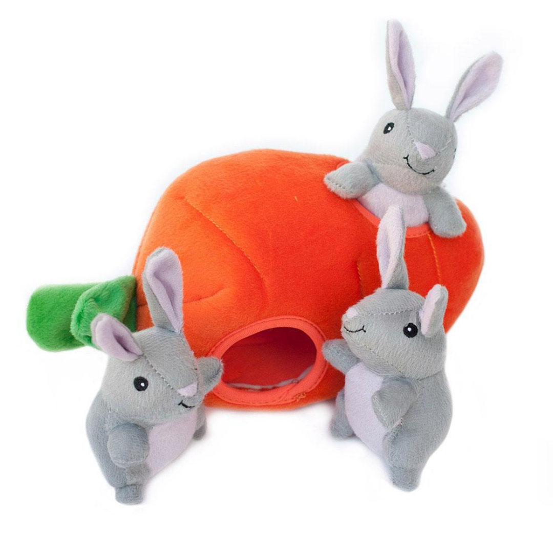 Coco & Pud Carrot 'n Bunny Interactive Dog Toy - Zippy Paws - Bunnies outside burrow